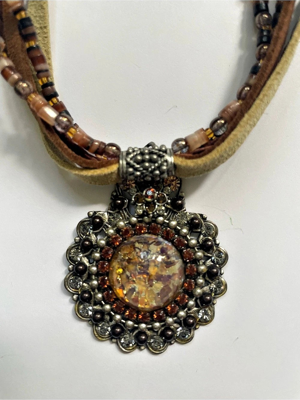 F.A.I.T.H Beaded Pendant Necklace in Brown & Yellow